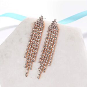 ROSE GOLD Chandelier Tassel Dangle Linear Drop Earrings Austrian Crystals
